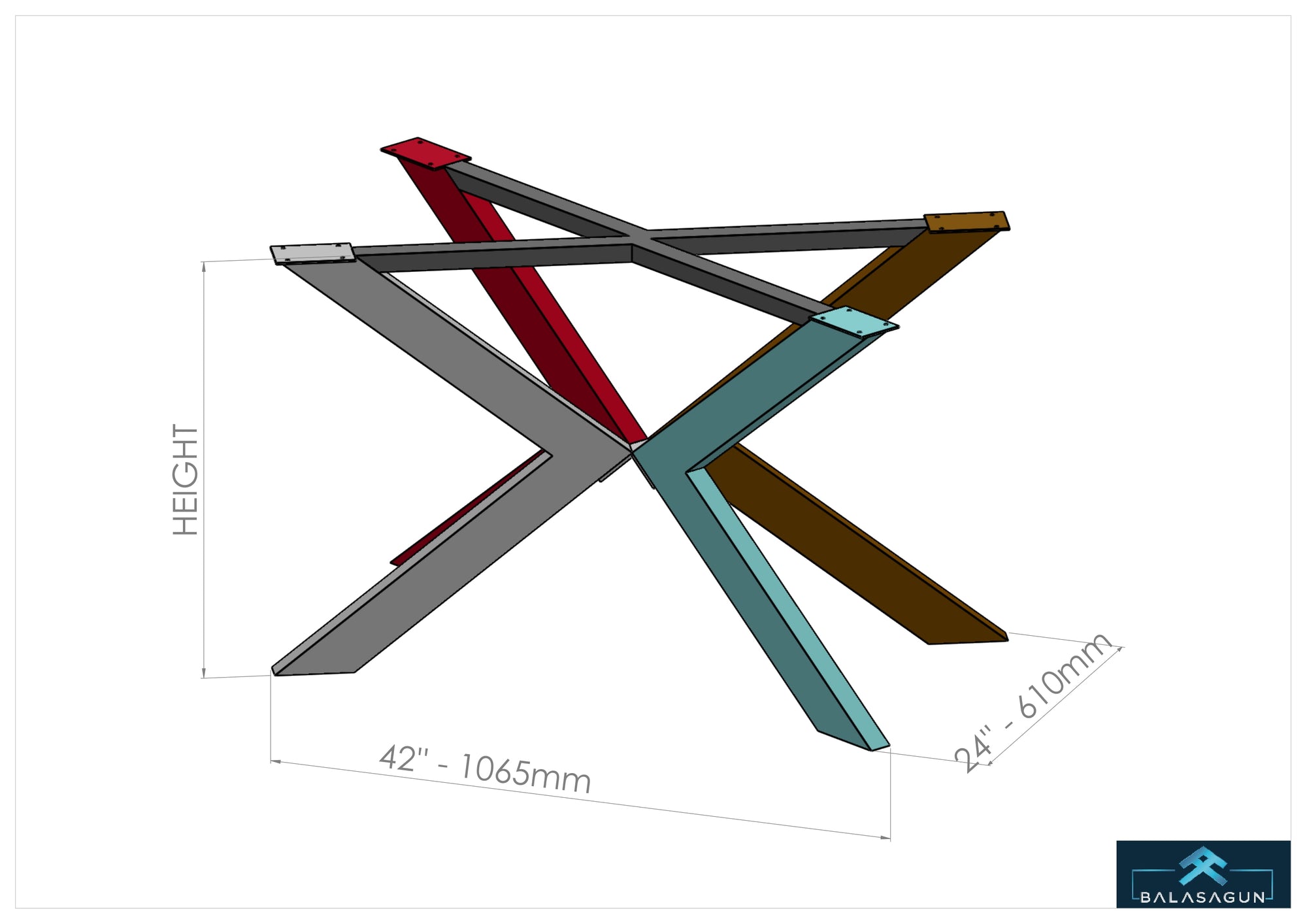 Dining Table Base , 28"H x 24” W x 42” L TUG - Table Base, height 25”-30"