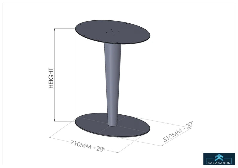 Steel Table Base , 28 Oval Table Pedestal , TULIP by Balasagun