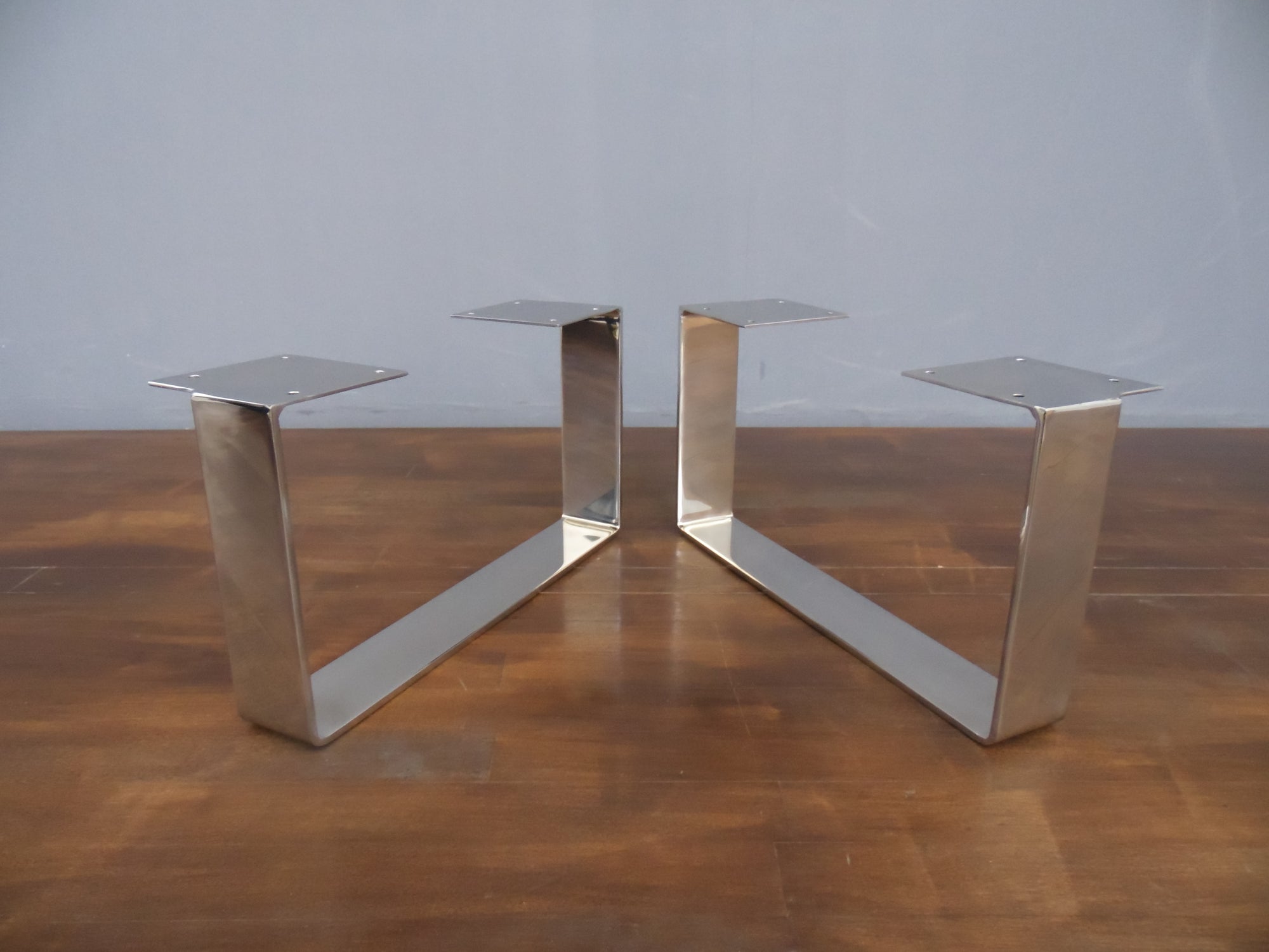 8" X 16" Flat Stainless Steel Table Legs, Sofa Legs, Height 4" To 11" Set(2)