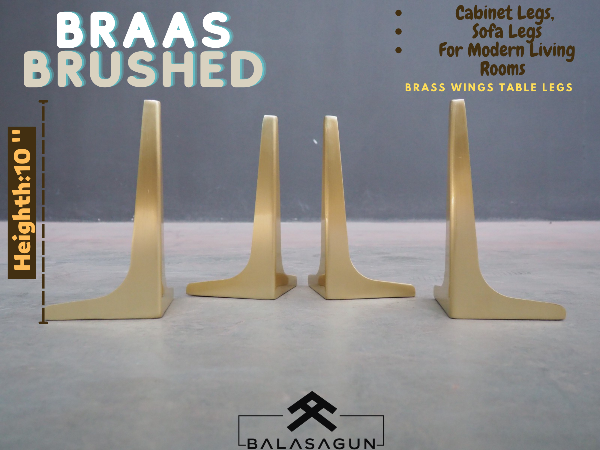 8" Wings Brass Sofa Legs,Brass Furniture Legs | Customizable  (Height 5"to  11")| Set(4)