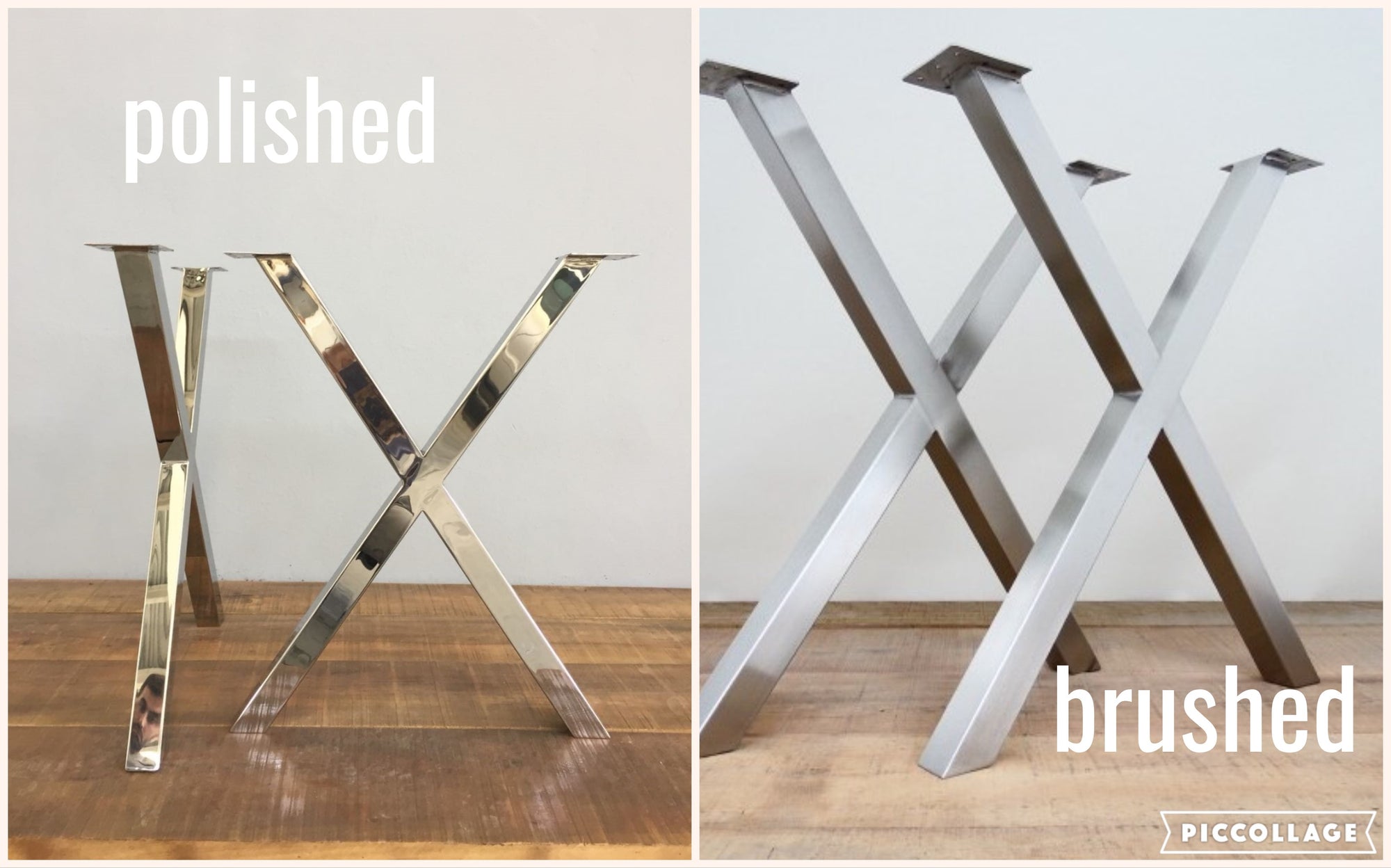 polished brushed stainless steel legs 