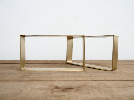 Brass Table Legs , 15" H x 21" W Flat Brass Table Legs , Height 12" - 17" Set(2)