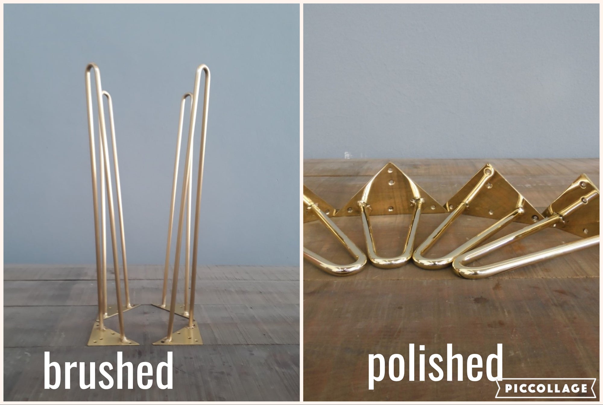 hairpin 2 rod brass finish polished brushed legs