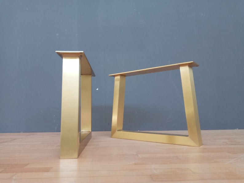 Metal Coffee Table Legs ,16” Trapezoid-IN Brass Table Legs,base Width 20" Set (2)