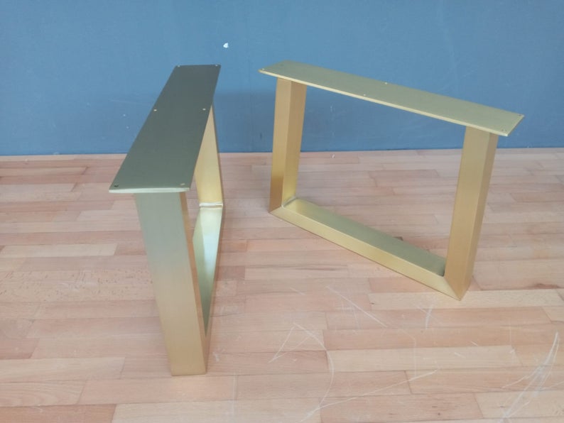 Metal Coffee Table Legs ,16” Trapezoid-IN Brass Table Legs,base Width 20" Set (2)