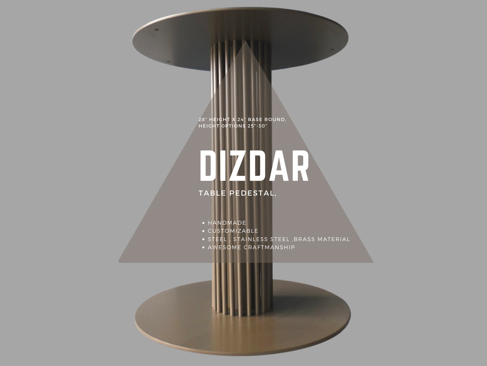 Metal Table Pedestal Base , 28” Height x 24” Base Round | DIZDAR