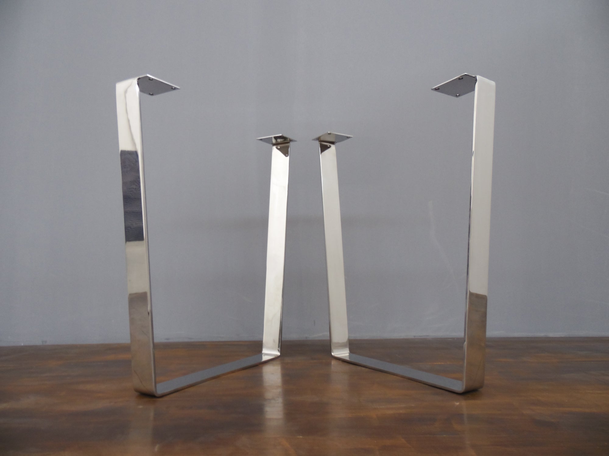 28"  Trapezoid Flat Steel Table Legs, Stainless Steel Set(2)