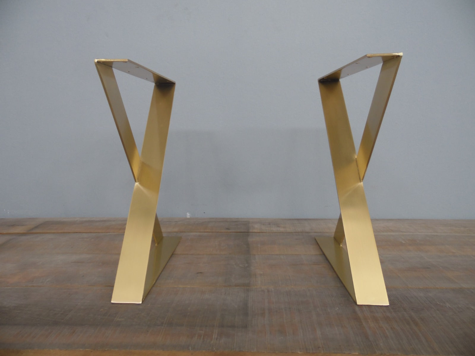 x flat steel table legs brushed brass 